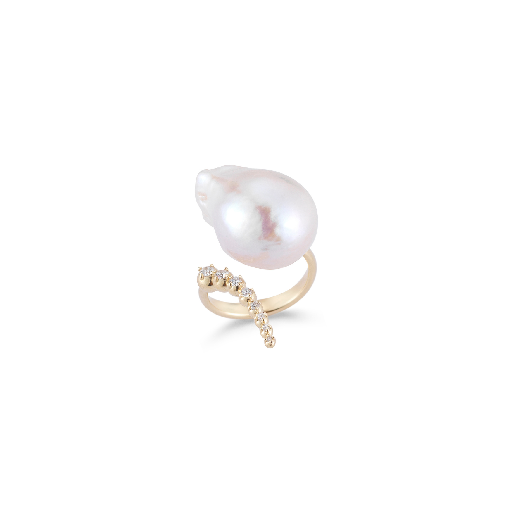 Mizuki Open Diamond and Baroque Pearl Ring