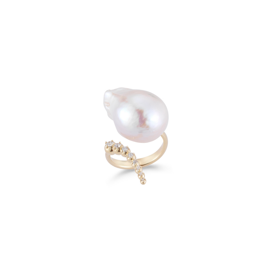 Mizuki Open Diamond and Baroque Pearl Ring