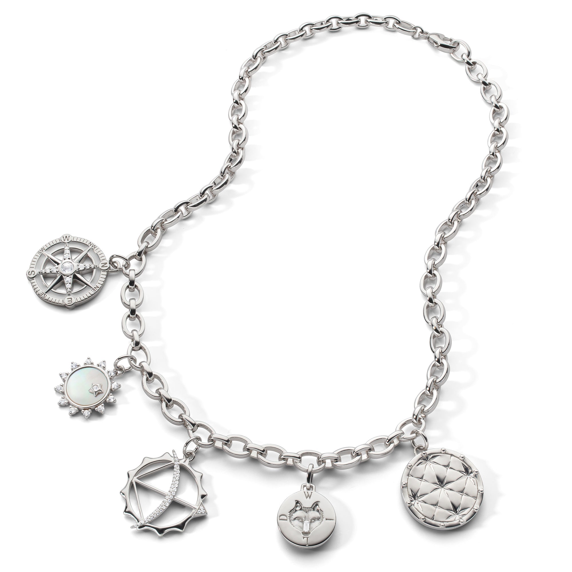Monica Rich Kosann Audrey Link Charm Necklace in Sterling Silver