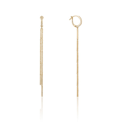 Pave Diamond Stick Drop Earrings