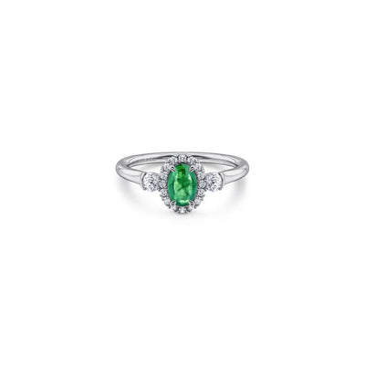 Gabriel & Co. Oval Emerald & Diamond Halo Ring