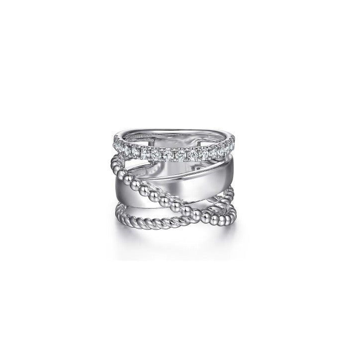 Gabriel & Co. White Sapphire Bujukan Wide Twisted Ring