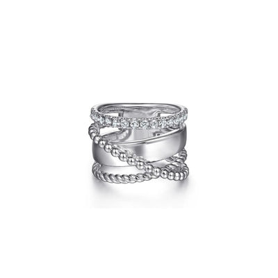 Gabriel & Co. White Sapphire Bujukan Wide Twisted Ring