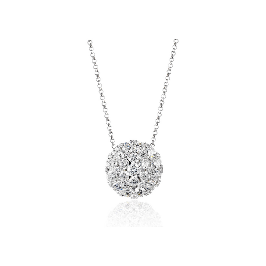 Round Diamond Cluster Pendant in White Gold