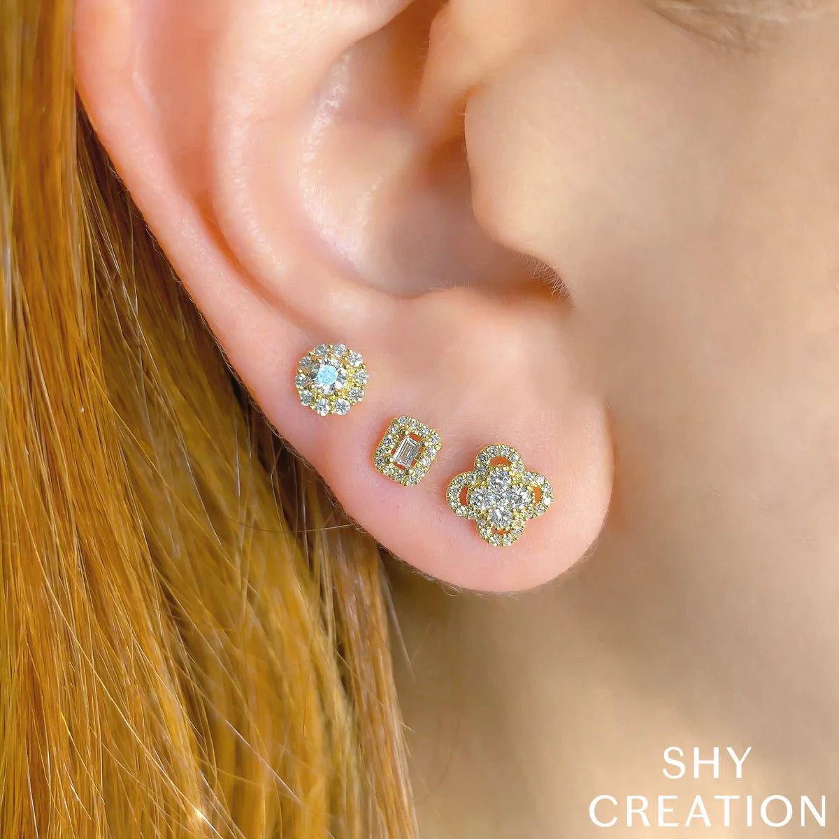 Shy Creation Baguette Diamond Cushion Studs