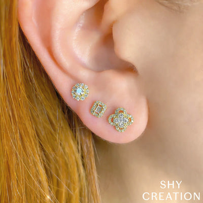 Shy Creation Baguette Diamond Cushion Studs