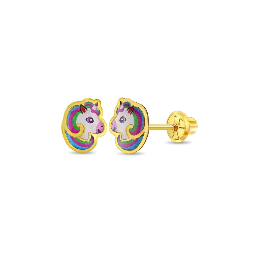 Rainbow Mane Unicorn Little Girl's Stud Earrings
