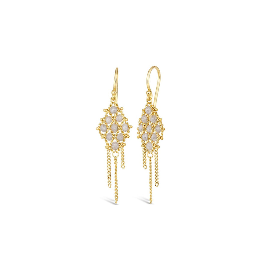 Amáli Silver Diamond Woven Textile Lattice Earrings