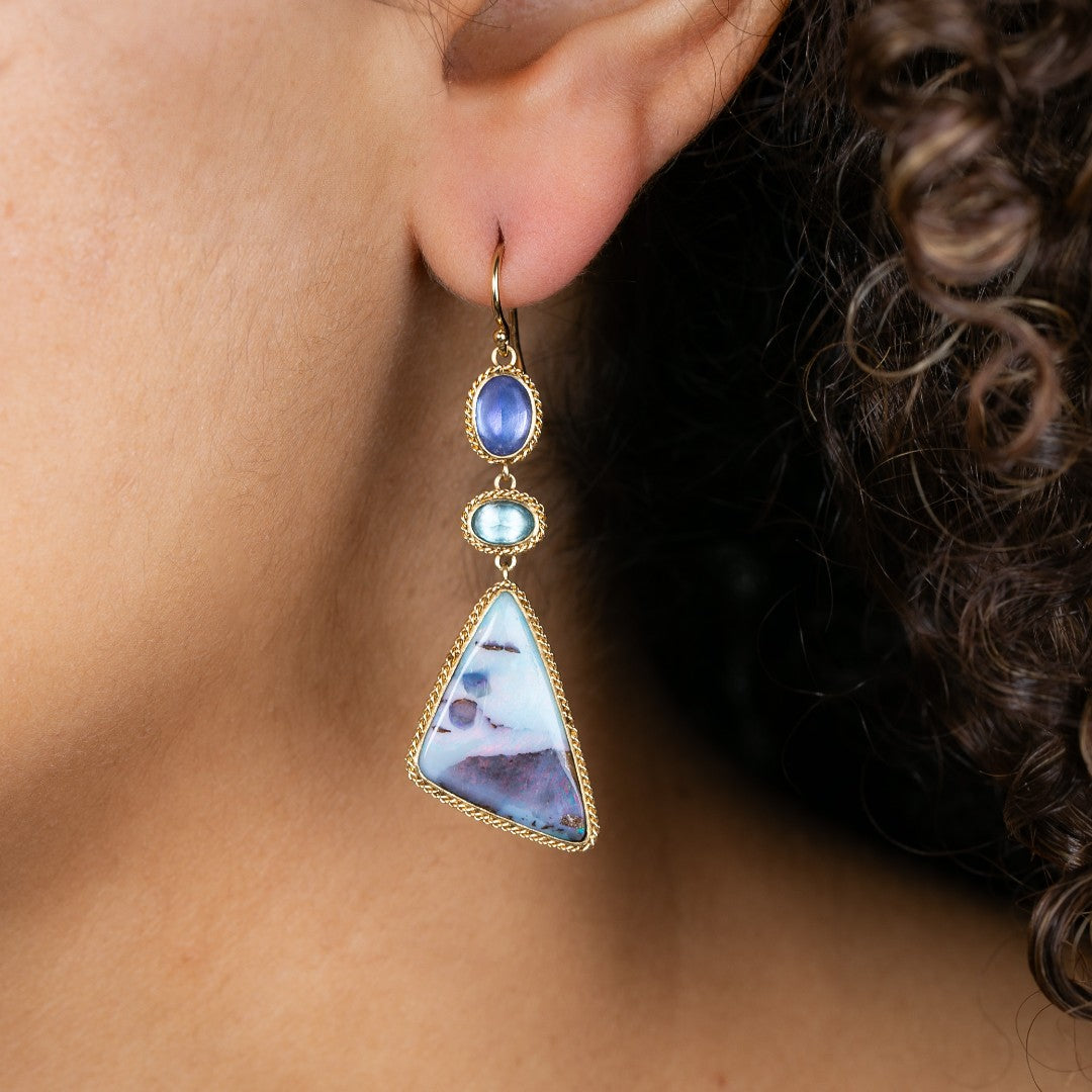 Amáli Boulder Opal Mixed Gemstone Triple Drop Earrings
