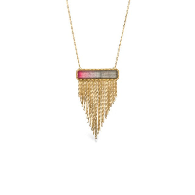 Amáli Watermelon Tourmaline Gold Tassel Necklace