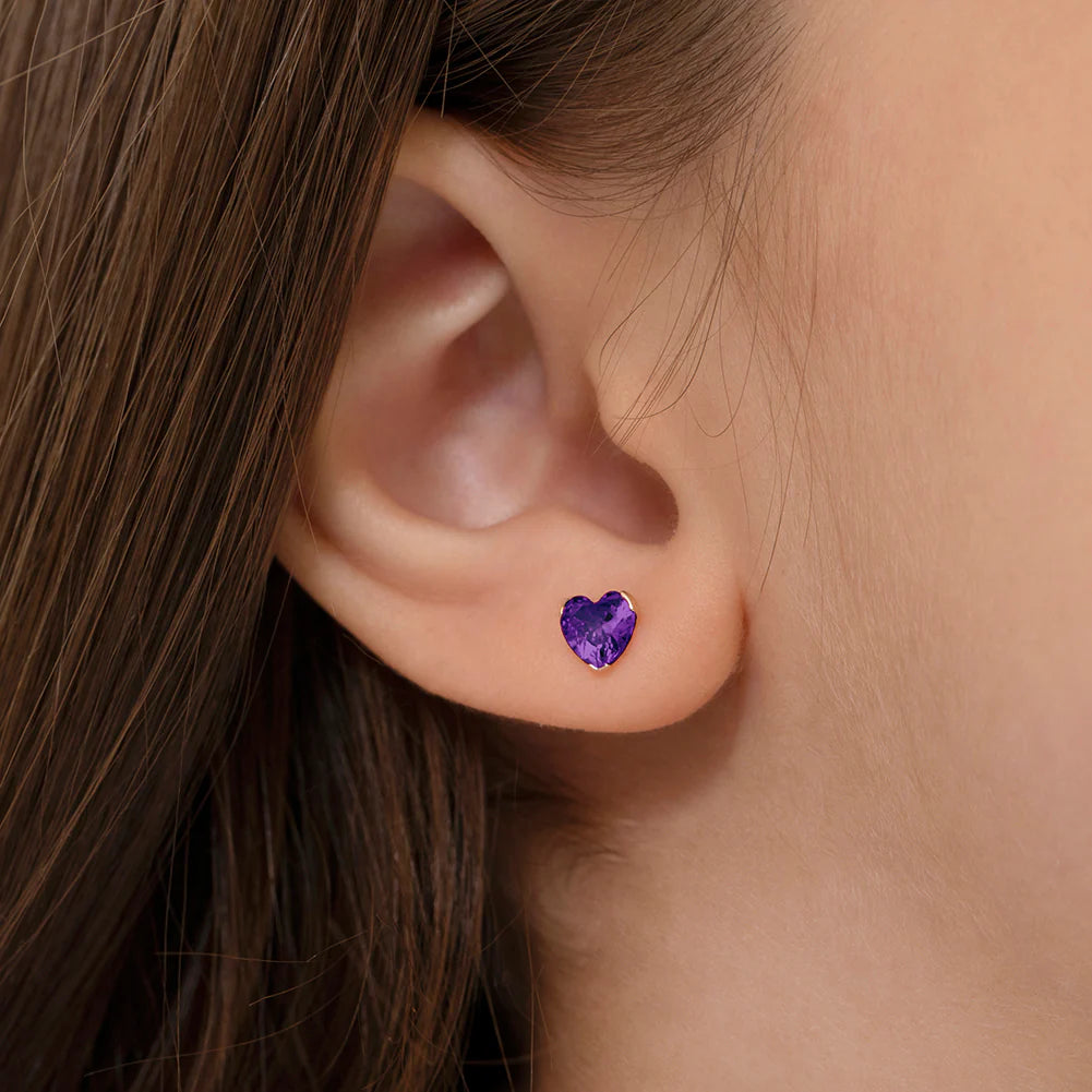Amethyst Heart Little Girl's Stud Earrings