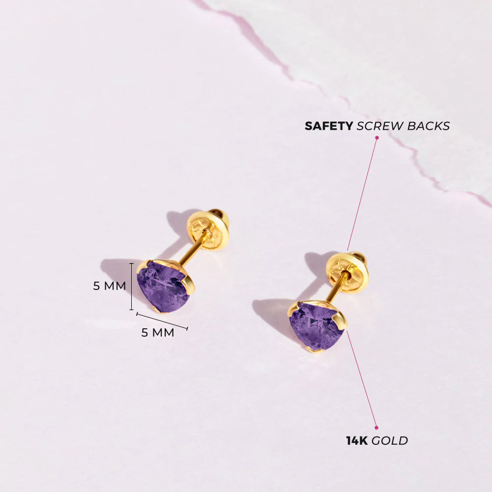 Amethyst Heart Little Girl's Stud Earrings