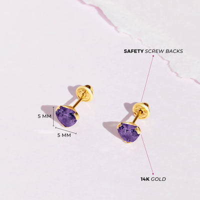 Amethyst Heart Little Girl's Stud Earrings