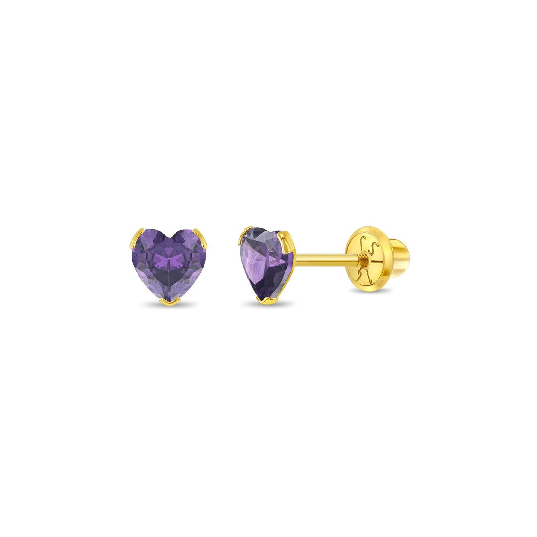 Amethyst Heart Little Girl's Stud Earrings