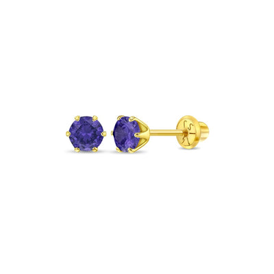 Amethyst Prong Set Little Girl's Stud Earrings