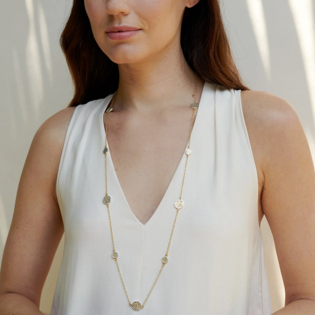 Anna Beck Classic Long Multi-Disc Station Two Tone Necklace