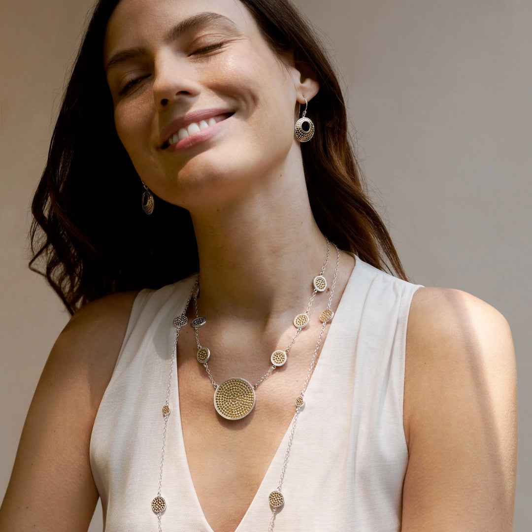 Anna Beck Classic Long Multi-Disc Station Two Tone Necklace