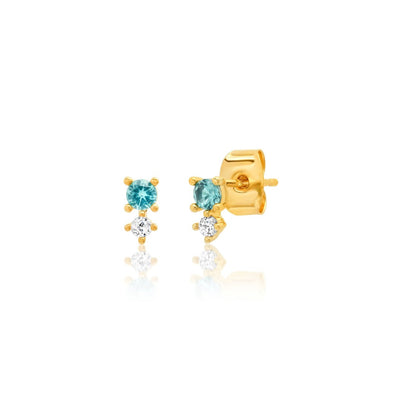 Aqua & CZ Stud Earrings