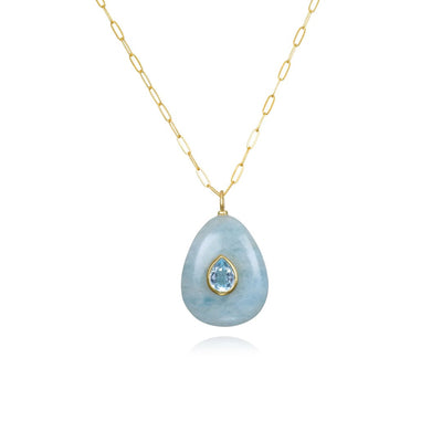 Aquamarine & Blue Topaz Pear Paperclip Necklace