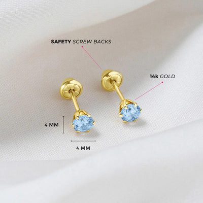 Aquamarine Prong Set Little Girl's Stud Earrings