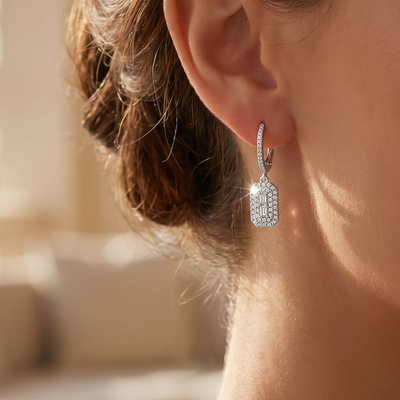 Shy Creation Baguette Diamond Dangle Earring White Gold