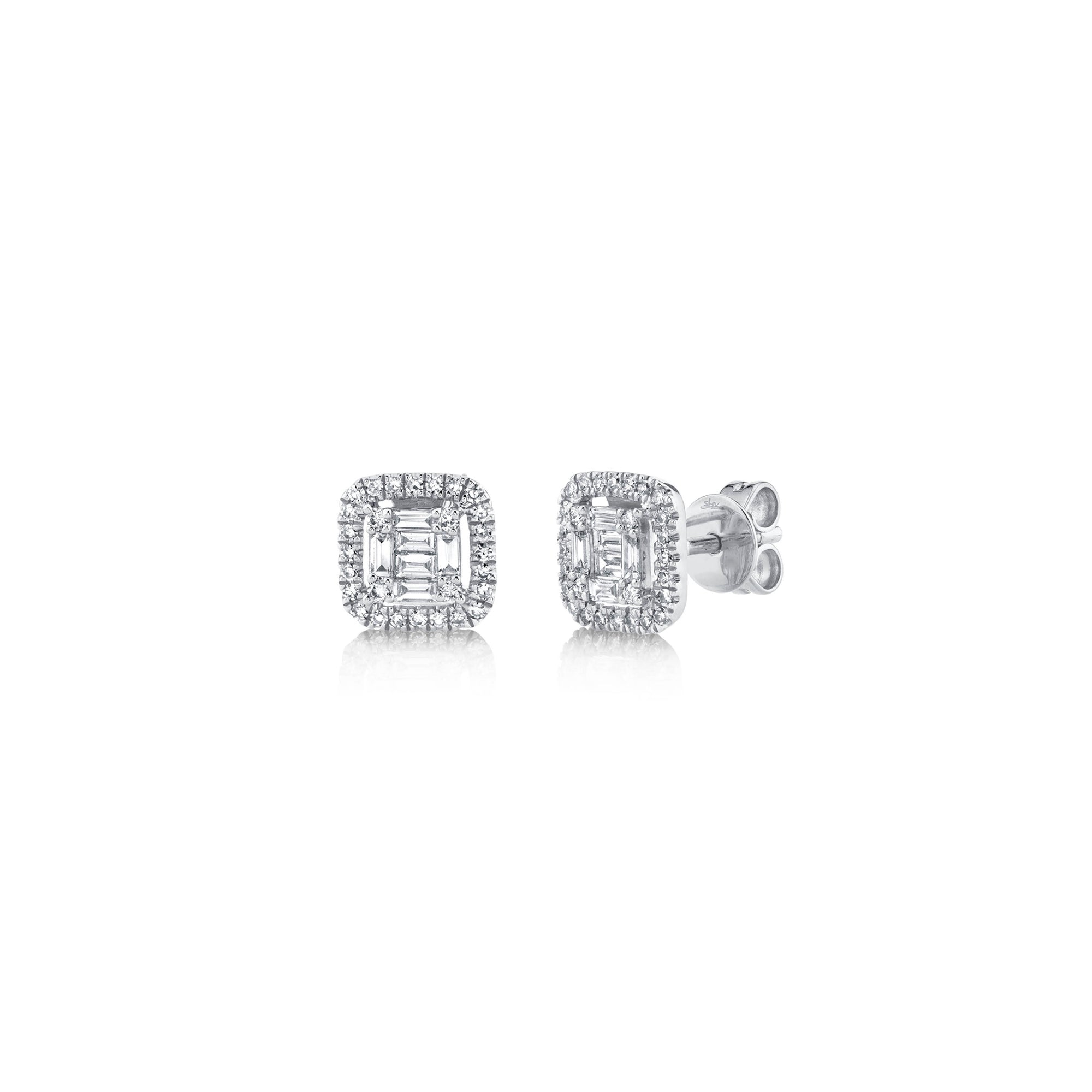 Shy Creation Baguette Diamond Cushion Studs