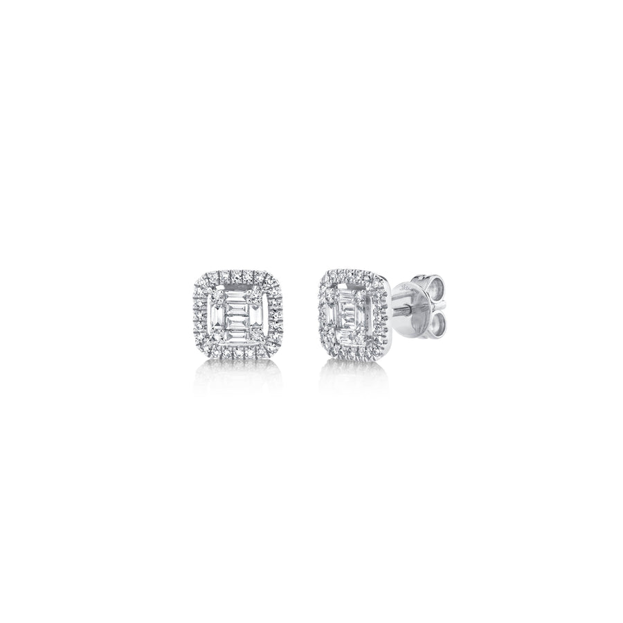 Shy Creation Baguette Diamond Cushion Studs