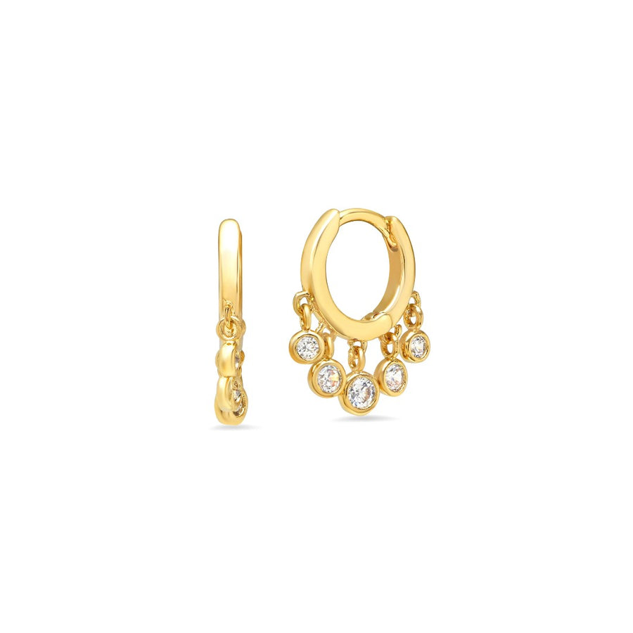 Bezel CZ Drop Huggie Hoops