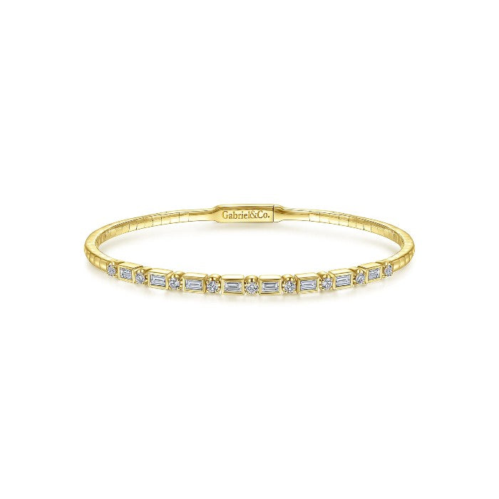 Gabriel & Co. Alternating Baguette and Round Diamond Bangle