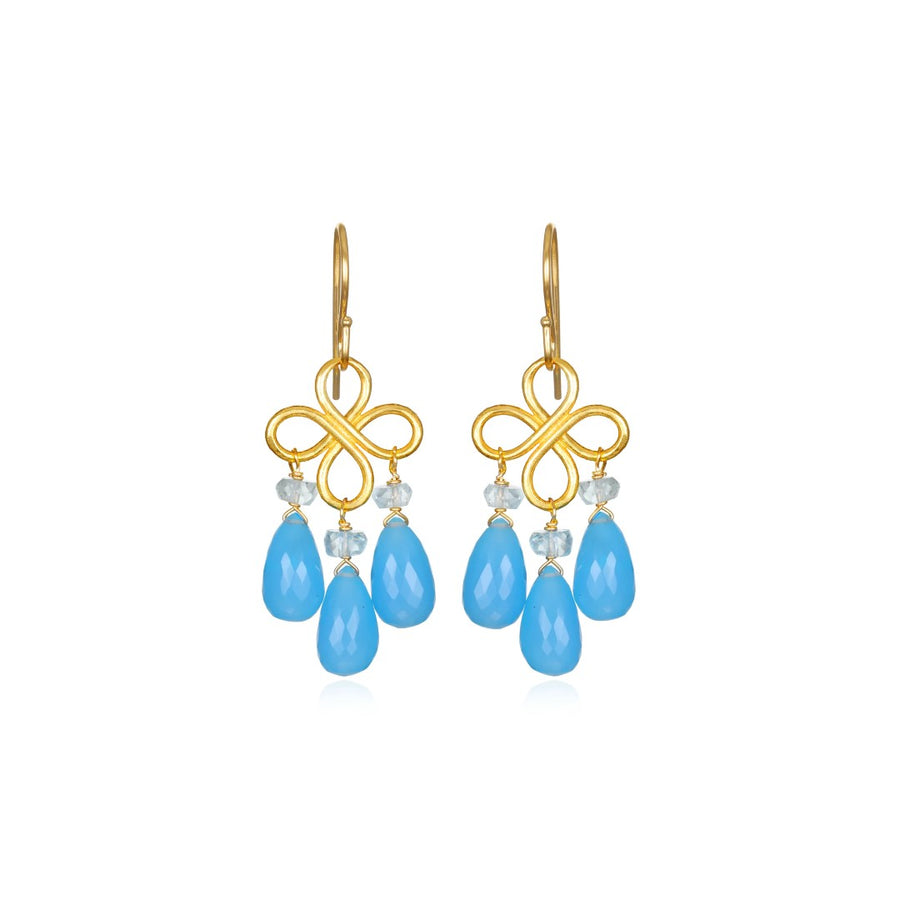 Blue Chalcedony Clover Dangle Earrings