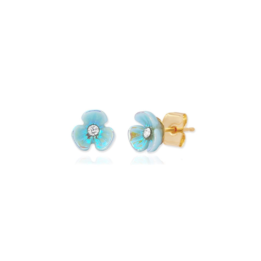 Blue Tiny Iridescent Flower Studs