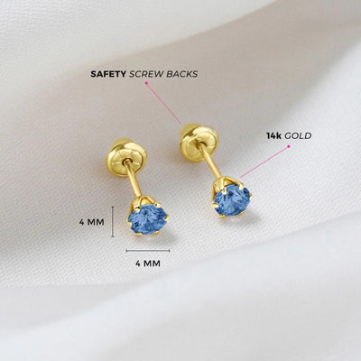 Blue Topaz Prong Set Little Girl's Stud Earrings