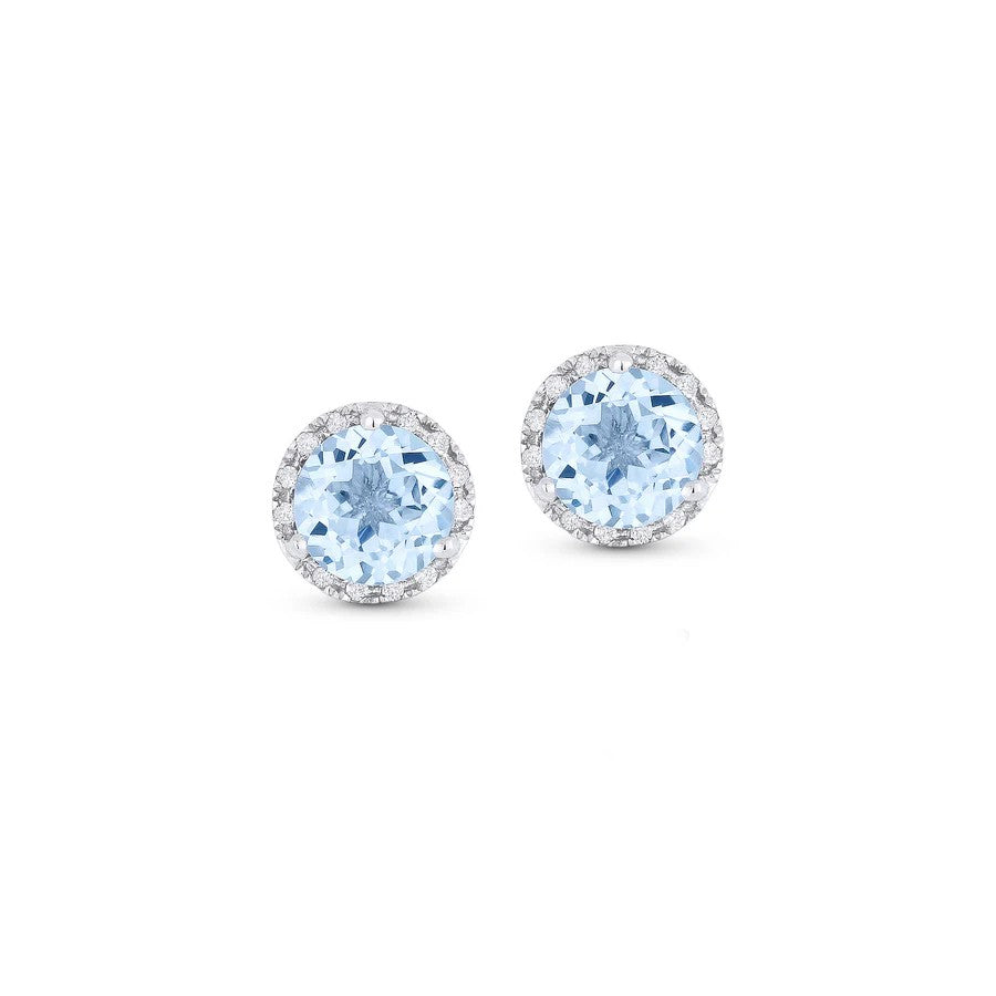 Blue Topaz & Diamond Round Stud Earrings