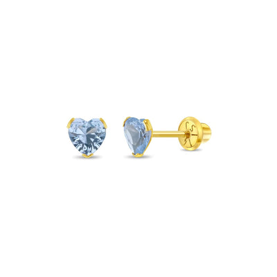 Blue Topaz Heart Little Girl's Stud Earrings