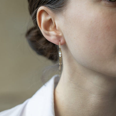 Celine Daoust Moonstone & Diamond Long Dangling Earrings