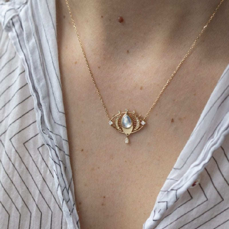 Celine Daoust Moonstone & Diamond Eye Necklace