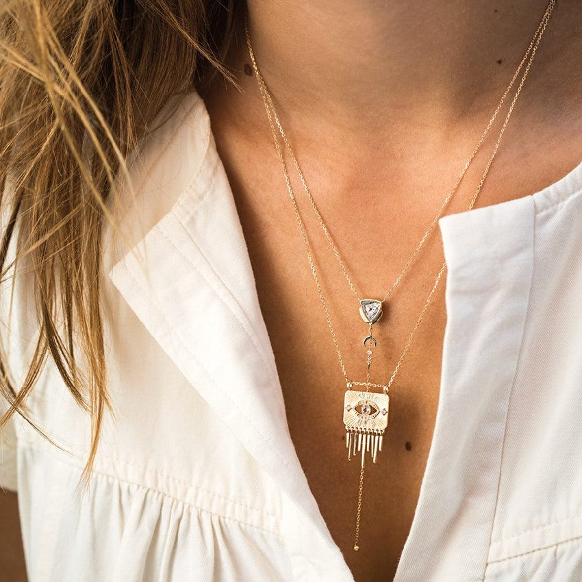 Celine Daoust White Sapphire & Diamond Eye Fringe Necklace