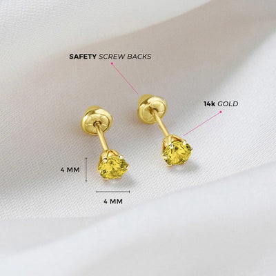 Citrine Prong Set Little Girl's Stud Earrings