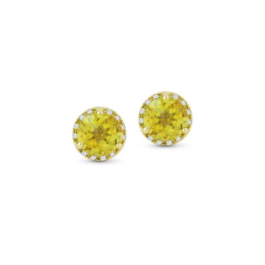 Citrine & Diamond Round Stud Earrings