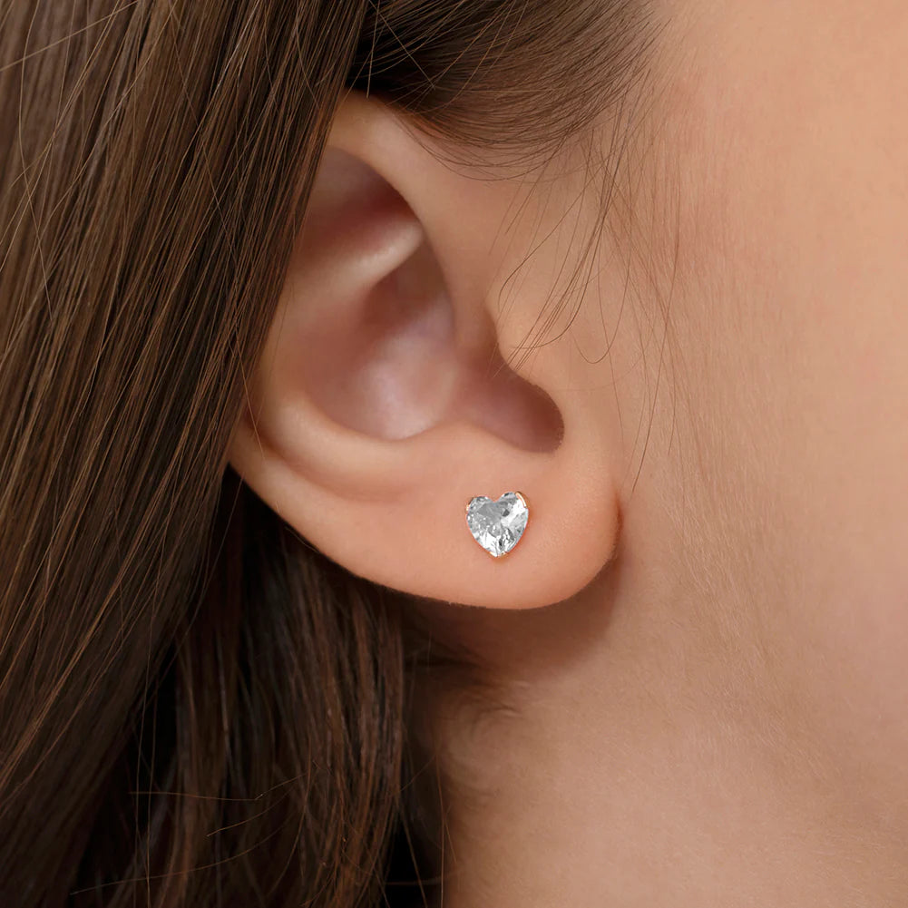 Clear CZ Heart Little Girl's Stud Earrings