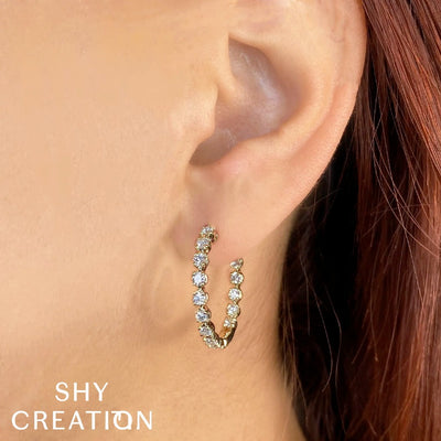 Shy Creation Crown Setting Diamond Hoops