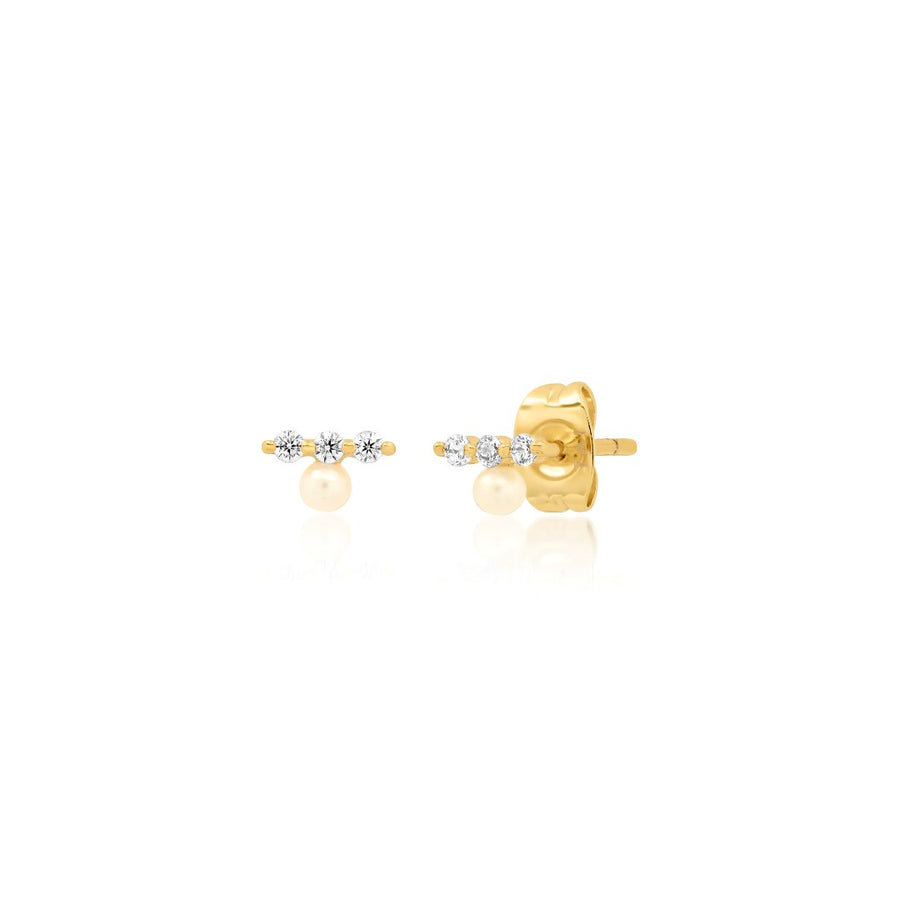 CZ Bar Stud With Single Pearl Accent