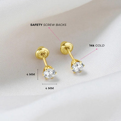 Cubic Zirconia Prong Set Little Girl's Stud Earrings