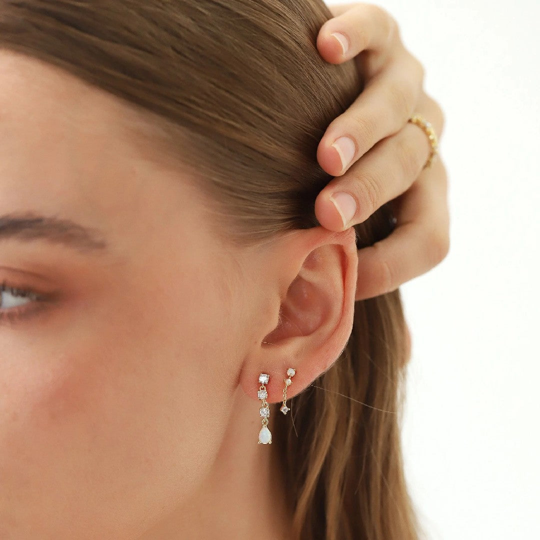 CZ and Opal Drop Earrings