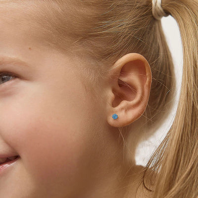 Blue Topaz Prong Set Little Girl's Stud Earring