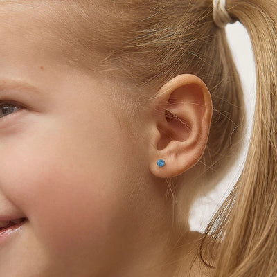 Blue Topaz Prong Set Little Girl's Stud Earrings