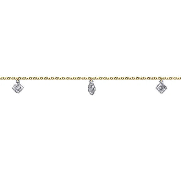 Gabriel & Co. Diamond Leaf & Square Charms Anklet