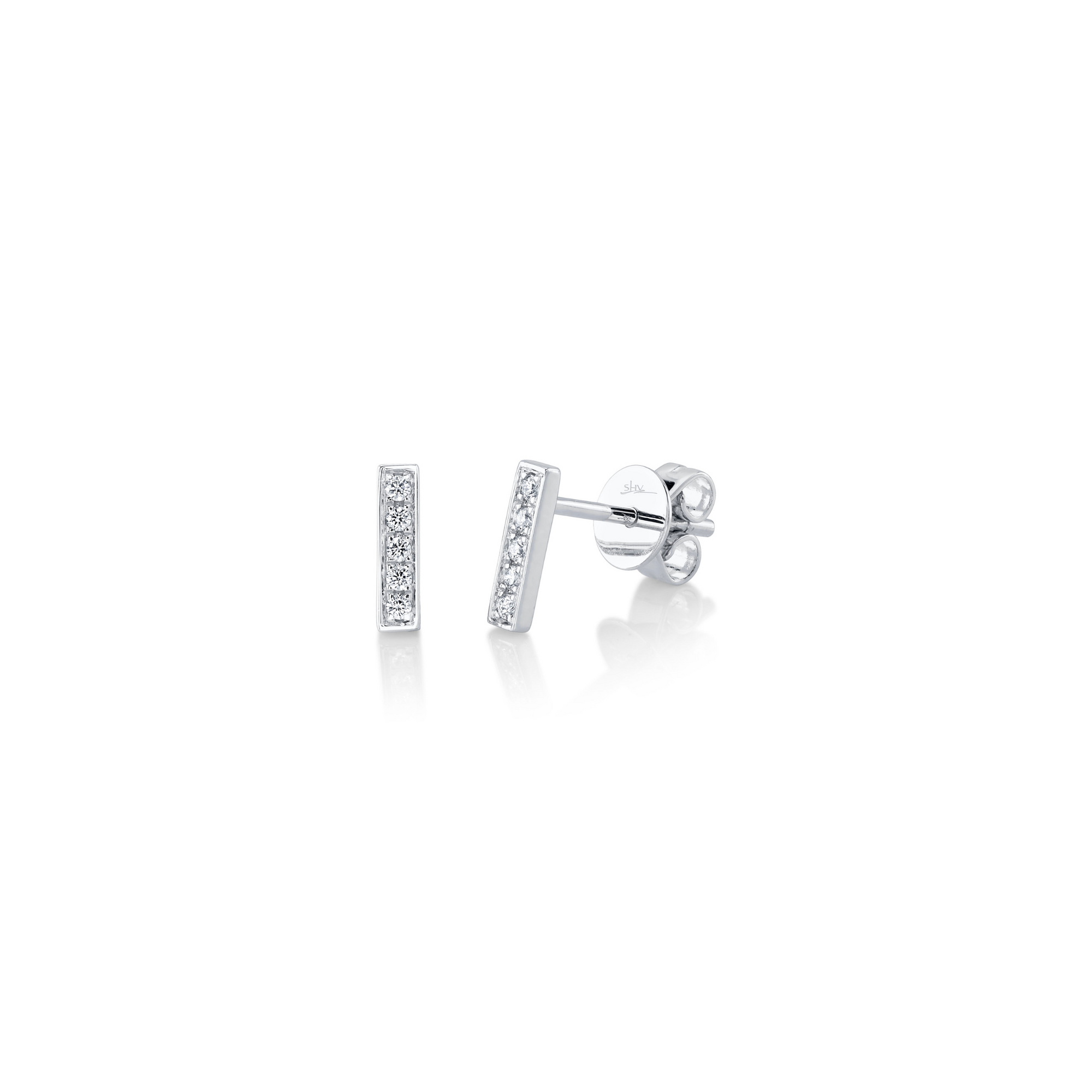 Shy Creation Pave Diamond Bar Stud Earrings