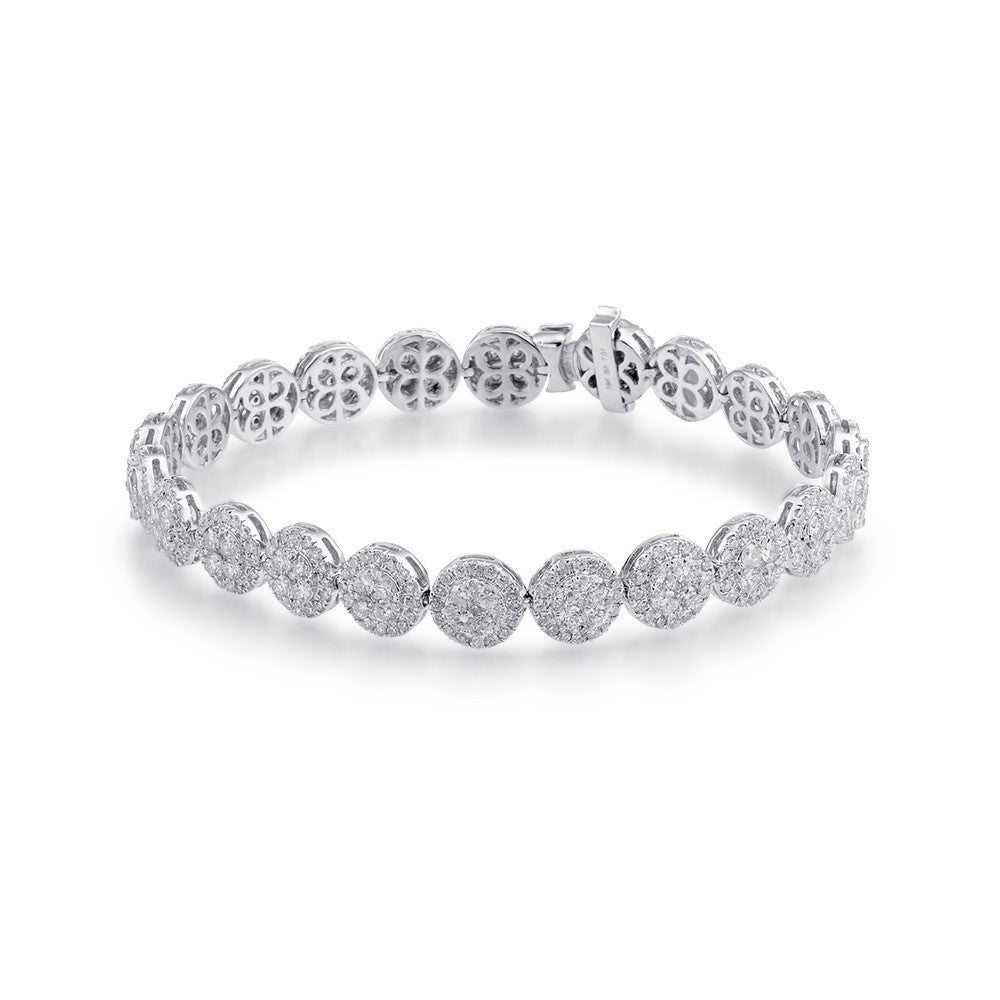 Diamond Cluster Tennis Bracelet 7 Carats 18k White Gold