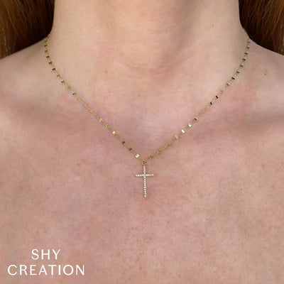 Shy Creation Diamond Cross Sparkle Chain Necklace